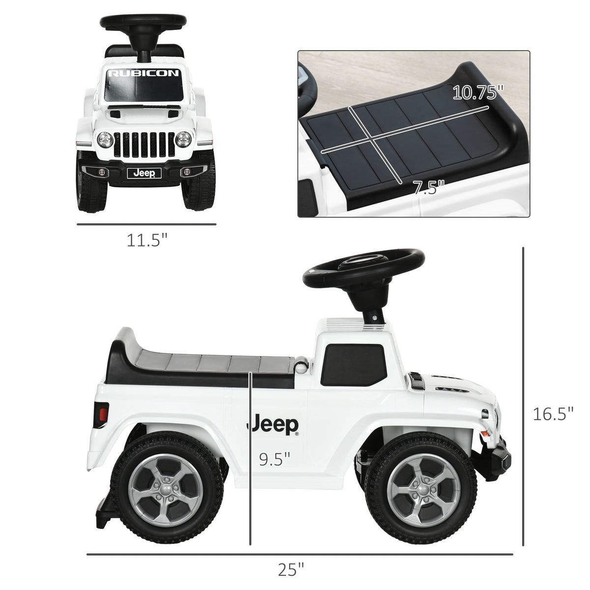 Kids Ride on Push Car, with Engine Sounds & Under-Seat Storage, Foot-to-Floor Ride on Sliding Car with Horn, White