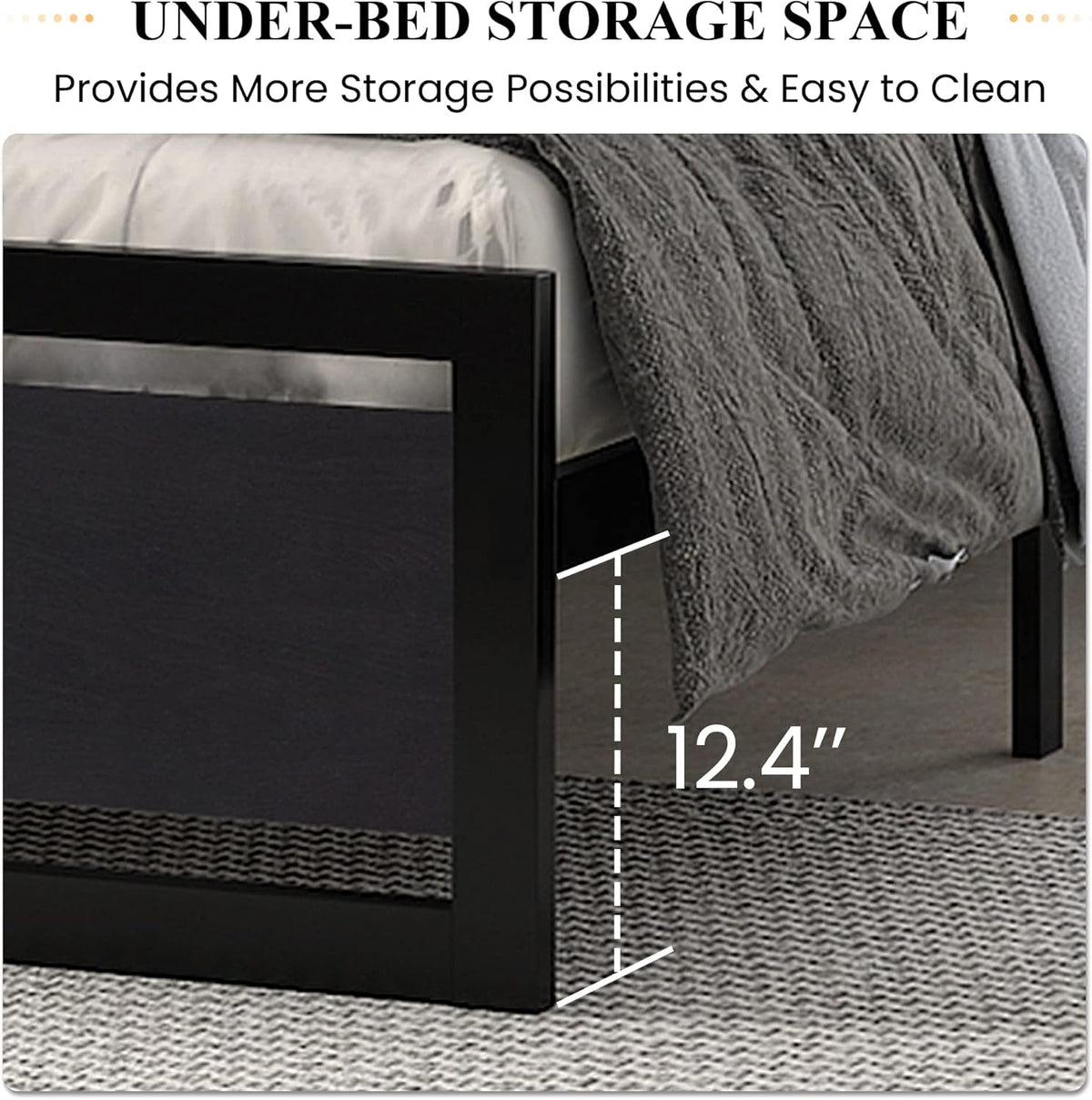 Queen Size Bed Frame with Modern Headboard, Heavy Duty Platform Metal Base with Square Footboard and 13 Strong Slats Support, No Box Spring Needed, Black