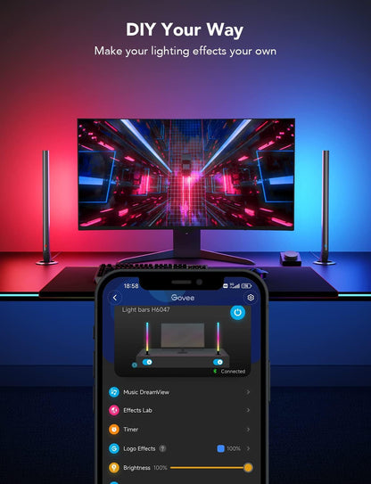 RGBIC Gaming Light Bars H6047 with Smart Controller, Wi-Fi Smart LED Gaming Lights with Music Modes and 60+ Scene Modes Built, Works with Alexa & Google Assistant, Game Room Lights Decor