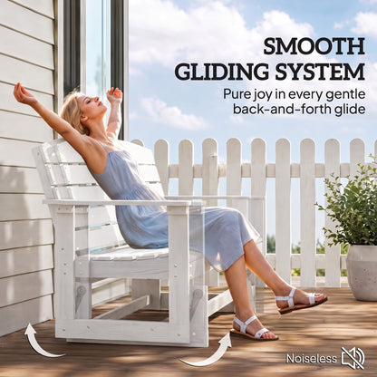 Patio Glider Bench w/ HDPE Slatted Double Rocking Chair, Distressed White
