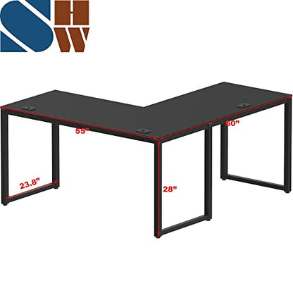 55 x 60 Commercial-Grade L-Shape Corner Office Computer Desk, Black