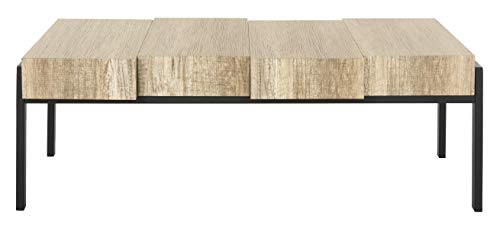 SAFAVIEH Home Collection – Alexander Multi Brown & Black Rectangular Coffee Table, Industrial Block Design, Metal Frame Accent Table (COF7005A)