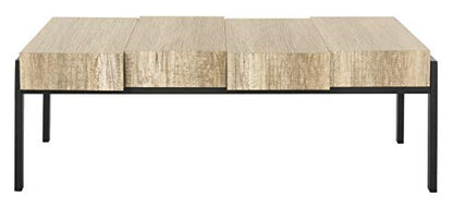 SAFAVIEH Home Collection – Alexander Multi Brown & Black Rectangular Coffee Table, Industrial Block Design, Metal Frame Accent Table (COF7005A)