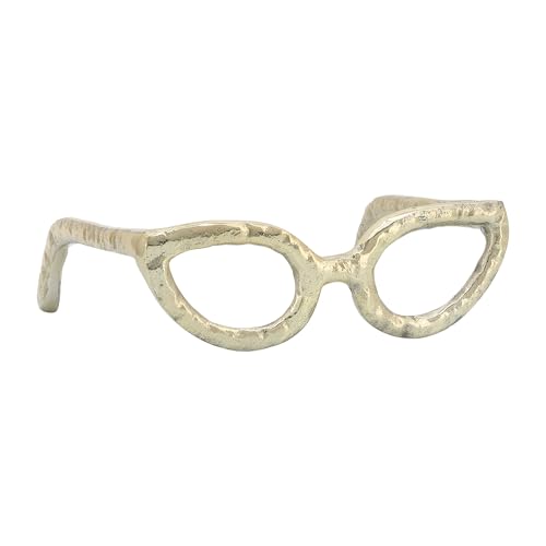 Cateye Glasses Decorative Object – Aluminum Sculpture Modern Home Decor Ornament – Shelf Styling & Coffee Table Decor for Bathroom, Office & Living Room – 7"x3", Gold
