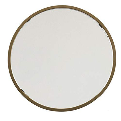 Metal Accent Table Triangle Base Round Mirror Top, Gold