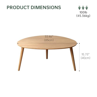 Small Oval Coffee Table, 33.5" Mid Century Modern Coffee Table for Living Room, 100% Solid Oak Wood Side Table, Center Table (Original Wood Color, 33.46''Wx22.83''Dx15.74''H)