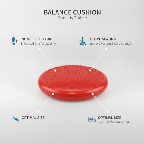 13 x 13 Inch Textured PVC Balance Cushion Stability Trainer for Active Seating and Floor Exercises