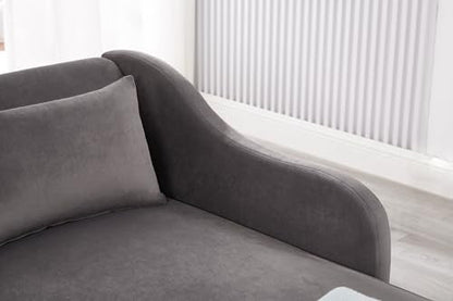 GDFStudio Upholstered Chaise Lounge Chair Indoor, Modern Velvet Recliner Lounge Chair with Removable Pillows, Gold Wood Legs, Backrest & Armrest, Reading Chaise Chair for Living Room Bedroom, Grey