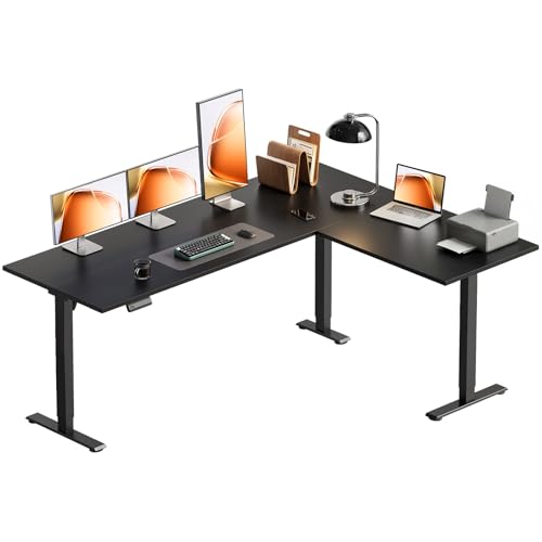 63 Inch Reversible L Shaped Electric Standing Desk, Black