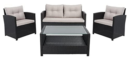 SAFAVIEH Outdoor Collection Vellor Black/Light Grey Cushion 4-Piece Conversation Patio Set