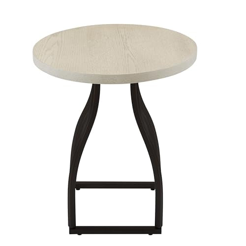 Round Accent Table with Metal Base - White Wash