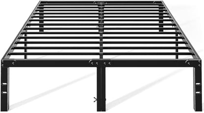 14In Metal Queen Bed Frame with Storage Space, No Box Spring Needed with Sturdy Steel Slat Support, Heavy Duty and Easy Assembly, Platform Bed for Bedroom, Black