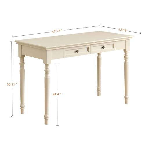 White Writing Desks with Drawers, 47" French Country Style