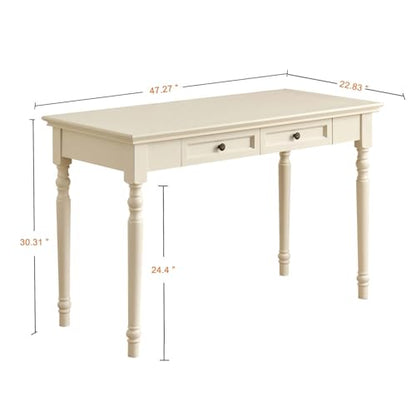 White Writing Desks with Drawers, 47" French Country Style
