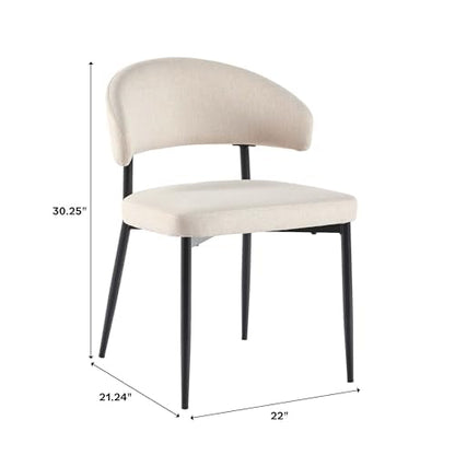 Modern Curved Back Upholstered Dining Chair with High-Performance Woven Upholstery and Powder Coated Steel Base, 2pk, Ivory