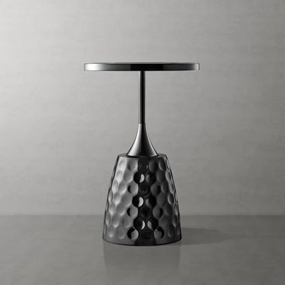 Modern 24" Tall Round End Table with Printed Tabletop and Iron Metal Base, Accent Furniture, Pedestal Stand for Living Room, Home Office, Black with Geometric Floral