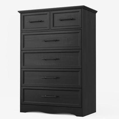 Black 6 Drawer Dresser for Bedroom, 44" Tall Chest of Drawers