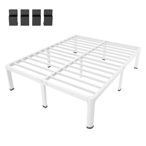 18 Inch Queen Bed Frames White with Round Corner Legs Mattress Stopper