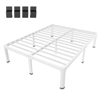 18 Inch Queen Bed Frames White with Round Corner Legs Mattress Stopper