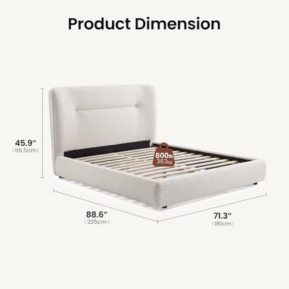 Queen Size Bed Frame, Modern Upholstered Platform Bed with Wingback Headboard, Wooden Strong Slats Support, Noise-Free, No Box Spring Needed, Easy Assembly, Beige