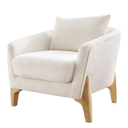 Accent Chairs for Living Room, 32" Oversized Reading Chair, White | Boucle Living Room Chairs, Wood Leg, Bedroom Chairs with Thick Cushion for Apartment