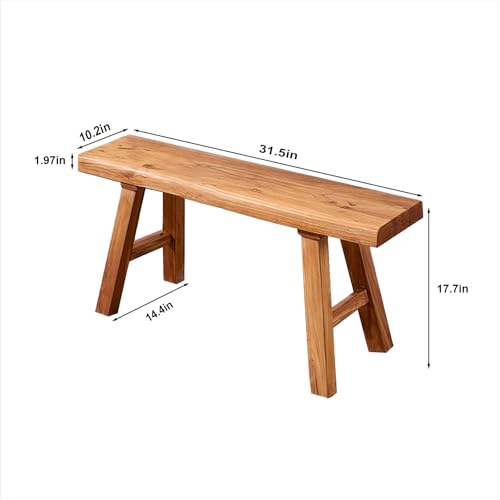 Wooden Bench Indoor – Rustic Farmhouse Narrow Entryway Bench with Slim Skinny Design, Natural Solid Wood, Perfect for Dining Room, Bedroom, or End of Bed, 31.5in Length