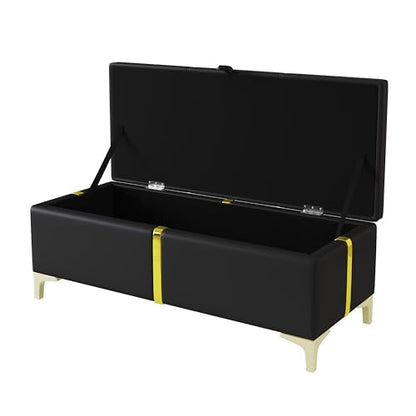 2-Pieces Bedroom Sets, Queen Size PU Upholstered Platform Bed with Hydraulic Storage System, Wood Platform Bed Frame with Metal Legs Storage Ottoman for Kids Teens Adults Bedroom, Black