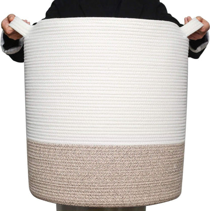 83L Extra Large 20X18 Inches Decorative Woven Cotton Rope Basket, Tall Laundry Basket Hamper, Blanket Basket for Living Room, round Storage Baskets for Pillows, Towels, Light Brown