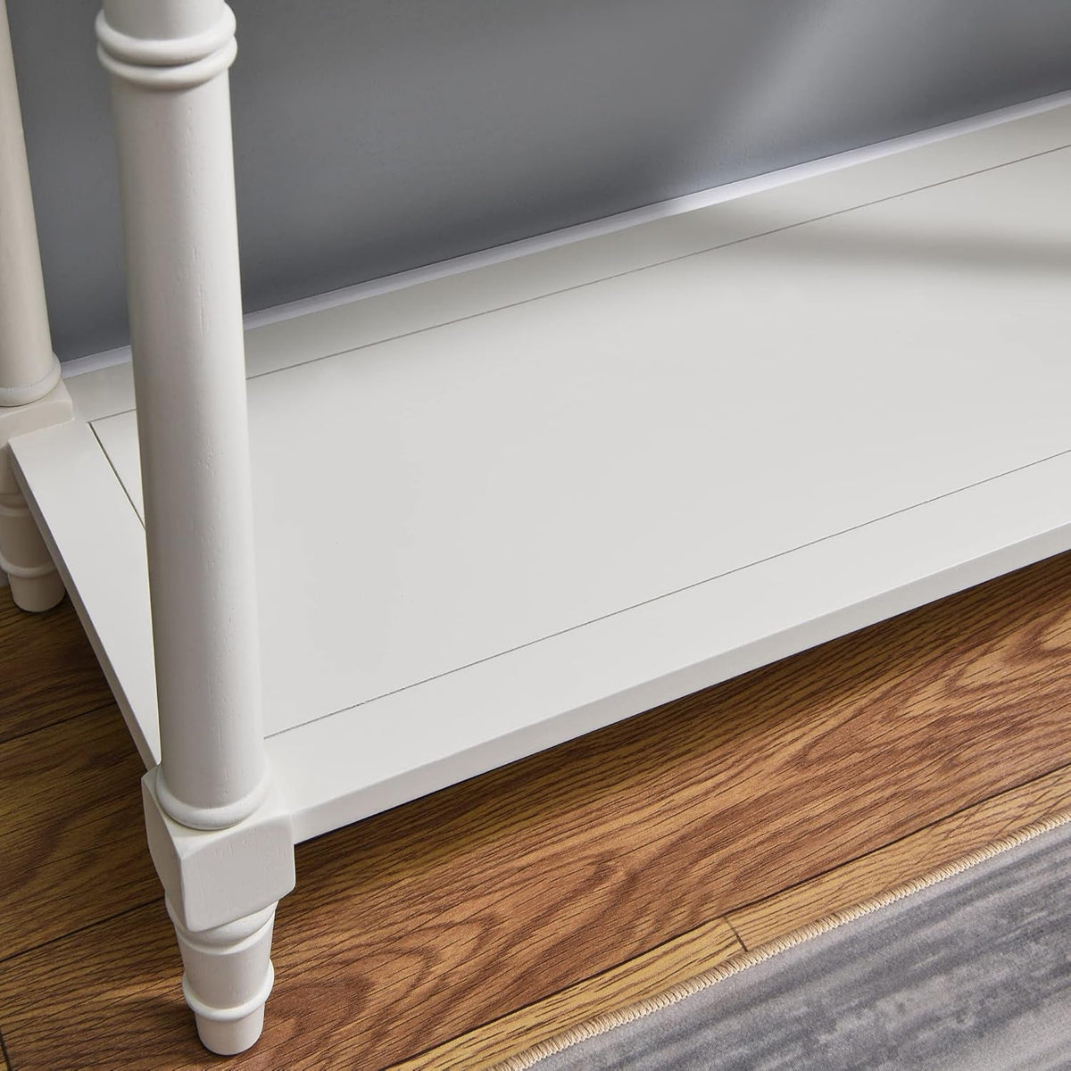 Solid Wood Console Table with 2 Drawers, 2-Tier 35.4" X 30" Accent Sofa Table with Multilayer Storage Shelf Rustic Hall Entryway Tables for Living Room Home Office-Ivory White