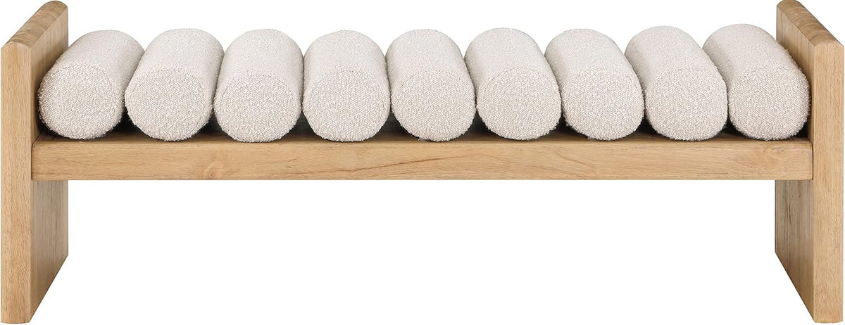 179Cream Waverly Collection Modern | Contemporary Bench with Solid Wood Rich Natural Finish, Luxurious Cream Boucle Fabric, 52" W X 19" D X 18" H, Cream