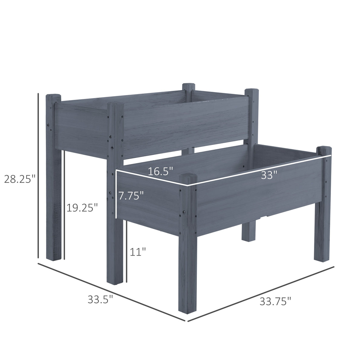 34"x34"x28" Raised Garden Bed 2-Tier Wooden Planter Box for Backyard, Patio to Grow Vegetables, Herbs and Flowers, Gray