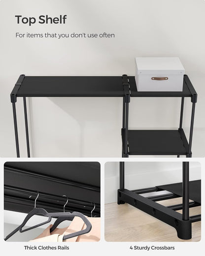 Portable Closet, Freestanding Closet Organizer, Clothes Rack with Shelves, Hanging Rods, Storage Organizer, for Cloakroom, Bedroom, 48.8 X 16.9 X 71.7 Inches, Black URYG026B02
