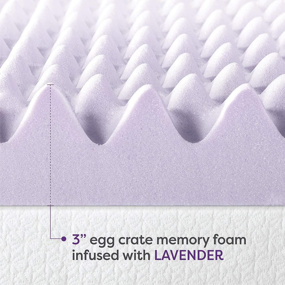 3 Inch Egg Crate Memory Foam Mattress Topper with Soothing Lavender Infusion, Certipur-Us Certified, Dorm Essentials, Twin