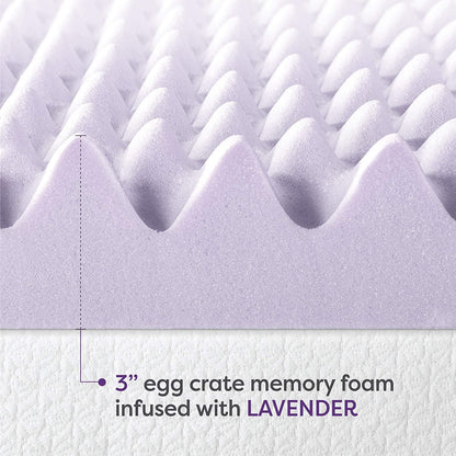 3 Inch Egg Crate Memory Foam Mattress Topper with Soothing Lavender Infusion, Certipur-Us Certified, Dorm Essentials, Twin