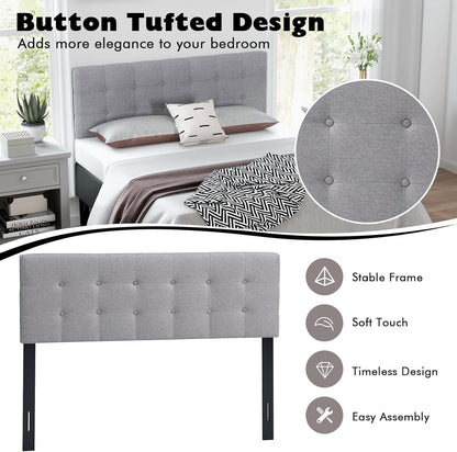 Linen Upholstered Headboard, Adjustable Width Button Tufted Headboard Only with Solid Wood Legs, Attach Frame, Rectangular Headboard for Queen Full Size Bed, Gray