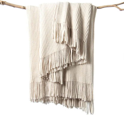 Throw Blanket for Couch, Soft Boho Decor Bed Throw,Cozy White Chenille Knitted Small Farmhouse Lightweight Throw(White/Cream,50 * 60")
