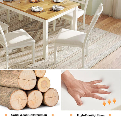 7-Piece Farmhouse Dining Set, 60-Inch Table, Rustic Cream