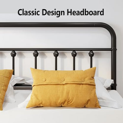 Full Metal Bed Frame with Victorian Headboard & Footboard, Black
