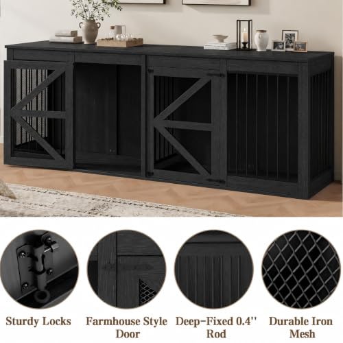 94in Double Dog Crate Furniture, Dog Kennel TV Stand, Black