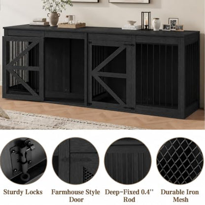 94in Double Dog Crate Furniture, Dog Kennel TV Stand, Black