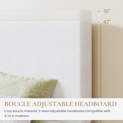 Boucle Upholstered King Size Bed Frame, White