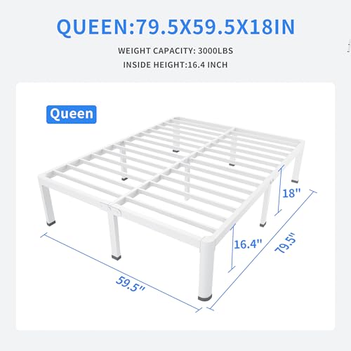 18 Inch Queen Bed Frames White with Round Corner Legs Mattress Stopper