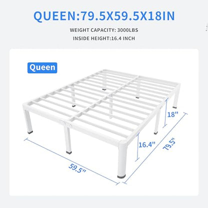 18 Inch Queen Bed Frames White with Round Corner Legs Mattress Stopper