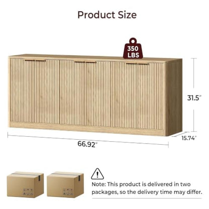67" Fluted Oak Buffet Cabinet with Storage
