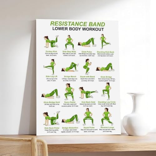 Resistance Band Lower Body Workout Chart Glute And Leg Exercises Women Home Gym Canvas Poster Wall Art for Living Room Bedroom Decor Frame 24x36inch