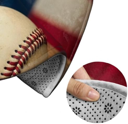 Fashion Round Area Rug Large Non Slip Carpet, Retro Baseball American Flag Unisex Home Decor Mat