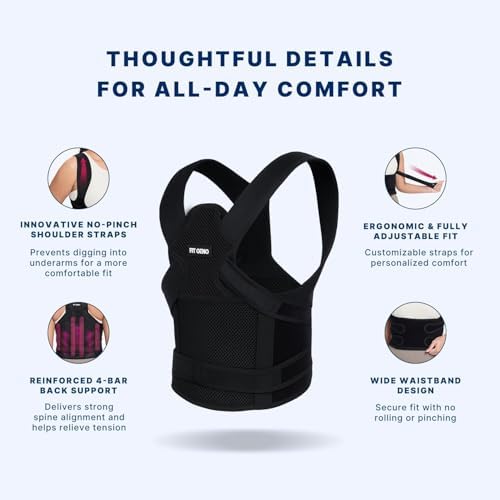 Back Brace Posture Corrector for Women and Men, Shoulder Straightener, Adjustable Full Back Support, Relief for Neck/Shoulder/Back Pain, Scoliosis & Hunchback Correction, Breathable Mesh Design (Black, Medium/Large (Waist 33"-40"))
