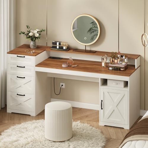 63" Farmhouse Computer Desk with 4 Drawers for Home Office, Bedroom
