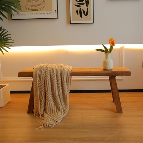 Wooden Bench Indoor – Rustic Farmhouse Narrow Entryway Bench with Slim Skinny Design, Natural Solid Wood, Perfect for Dining Room, Bedroom, or End of Bed, 31.5in Length
