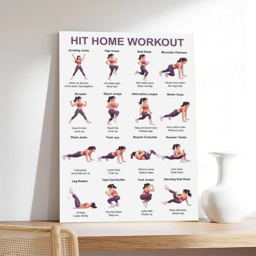 Home Workout Full Body No Equipment Cardio Chart 16 Exercises Canvas Poster Wall Art for Living Room Bedroom Decor Frame 16x24inch